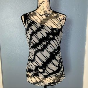 DKNY Womens Black And Gray Tank Top Size Small Sheer One Shoulder Accents NWT